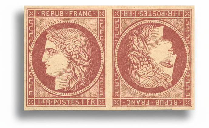 Cérès 1849 1Fr Carmin Clair Tête-Bêche (Paire)