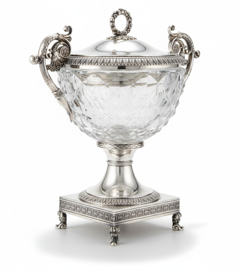 Drageoir en argent et en cristal