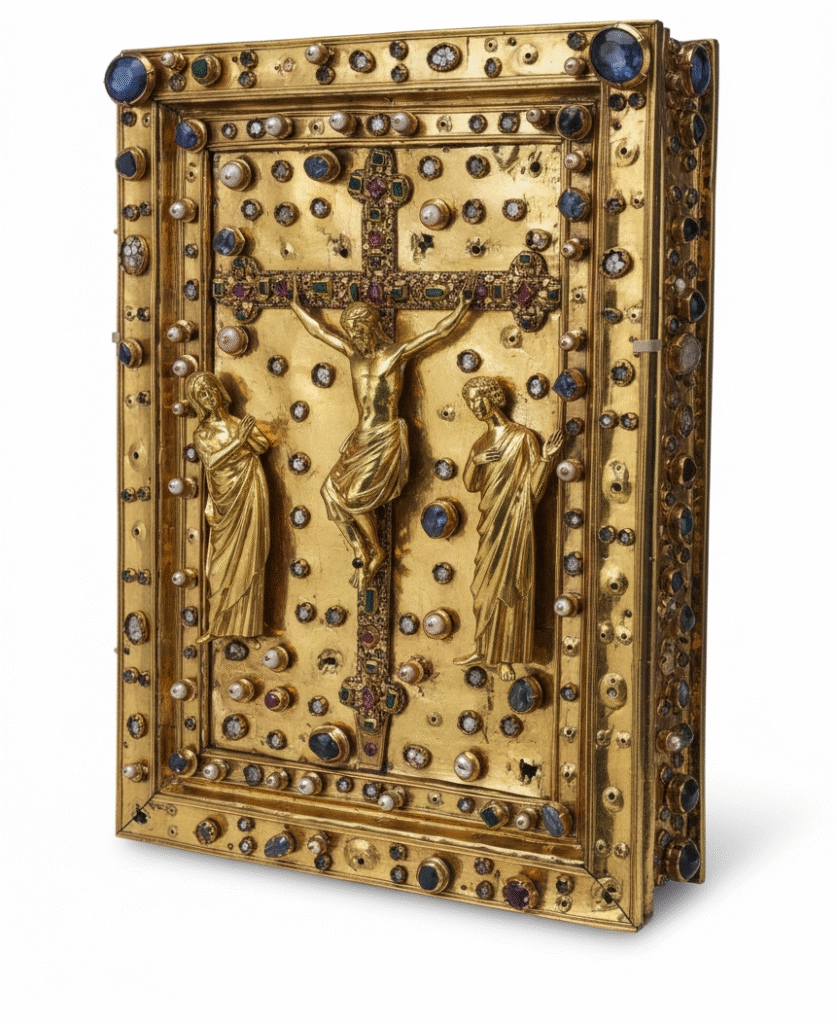 Reliure en or et pierres précieuses conservée à la BNF