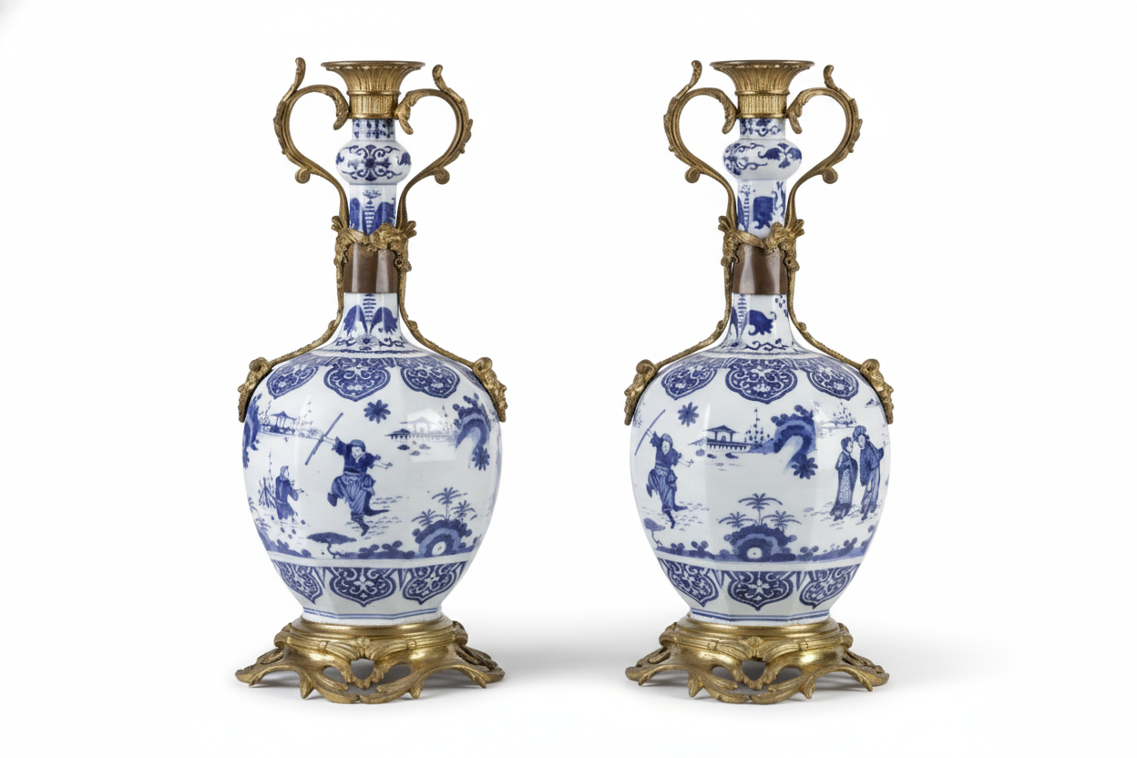Paire de vases en faïence de Delft du début du XVIIIe siècle