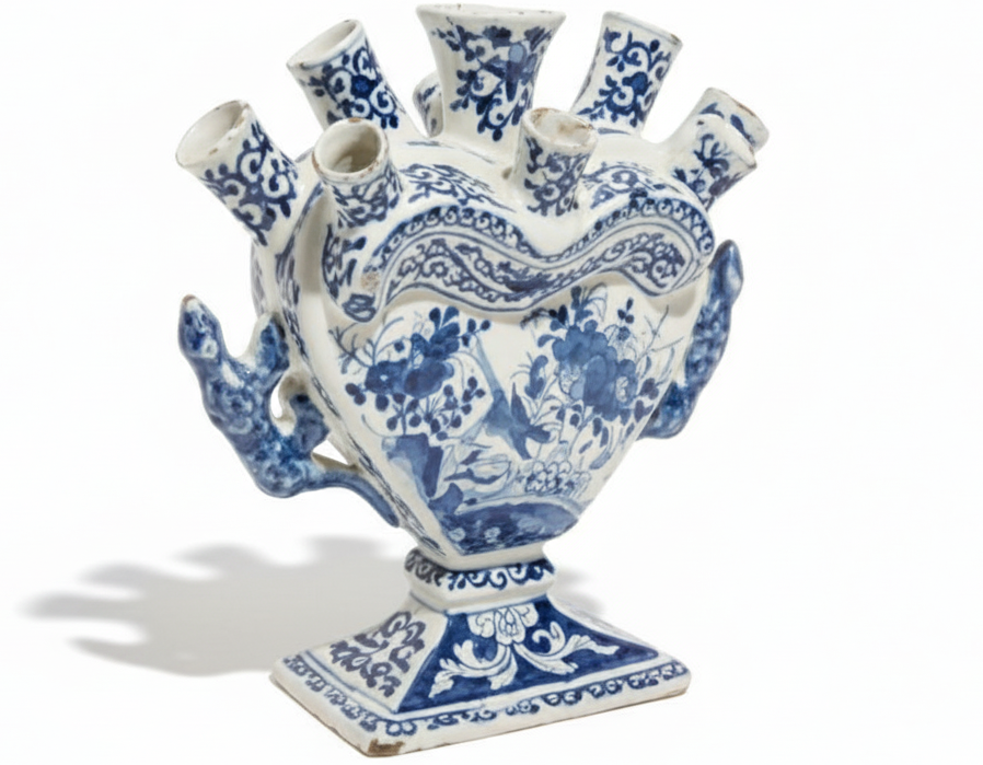 Une tulipière en forme de Coeur en faïence de Delft bleu et blanc, 1ère moitié 18ème