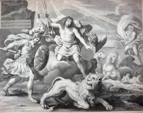 Gravure-xvii-filigrane - Chasse-au-lion-par-pieter-louis-van-schuppen-1659