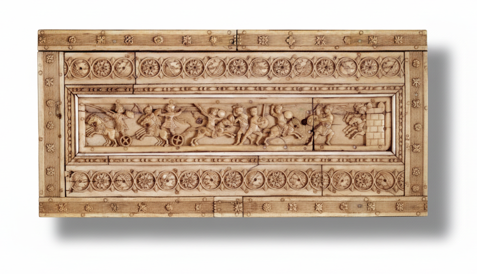Empire byzantin - Scène de combat, as-relief en ivoire (Xe siècle), Musée de Cluny, Paris