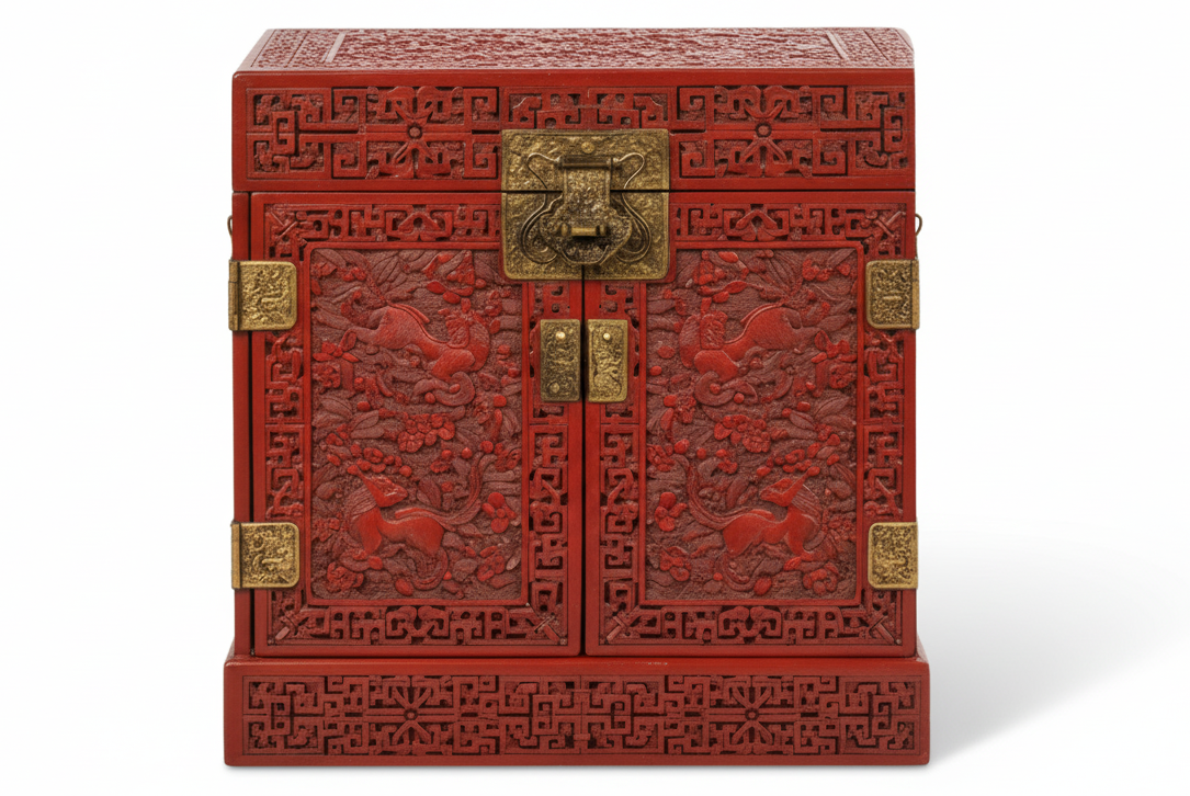 Coffret en laque rouge cinabre