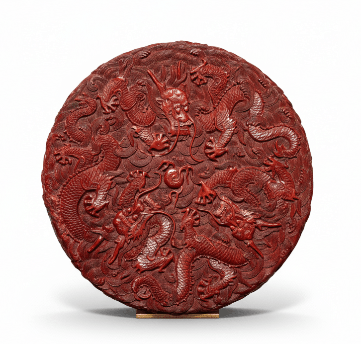 Laque cinabre - Boîte circulaire période Qianlong
