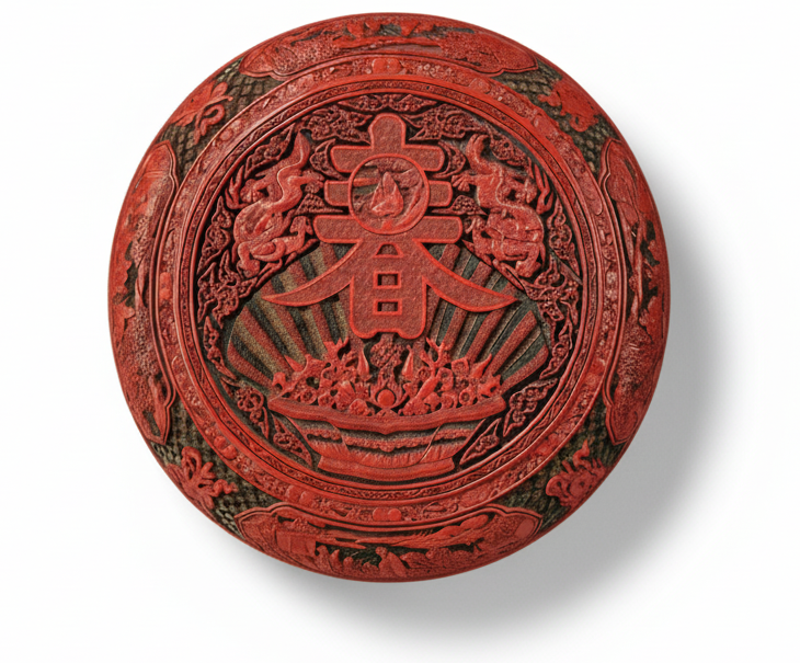 Laque cinabre - Rare boîte d'époque Qianlong