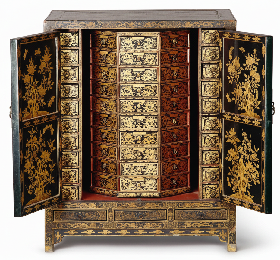 Laque chinoise - Cabinet de médecine en laque de la dynastie Ming