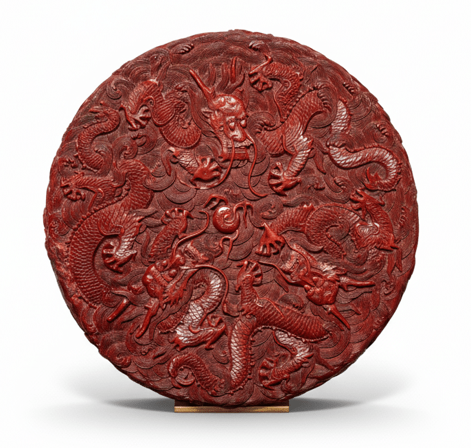 Laque cinabre - Boîte circulaire période Qianlong