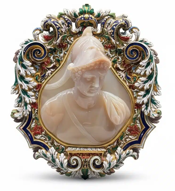 Camée Ancien Grand Modèle Coquille Profil Féminin Vers 1900 à Remonter - 5 Cm
